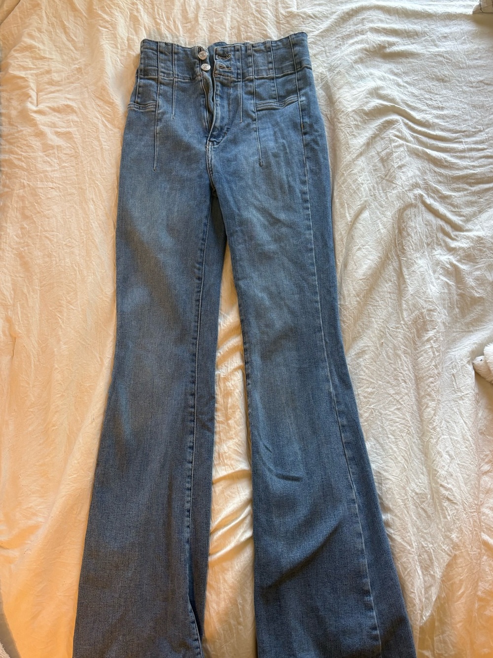 Free People High-Rise Flare Jeans in Medium Blue